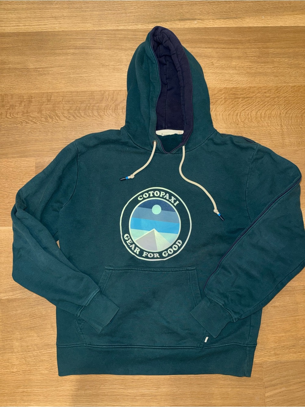 Cotopaxi Dark Teal Graphic Pullover Hoodie hooded sweatshirt adult medium